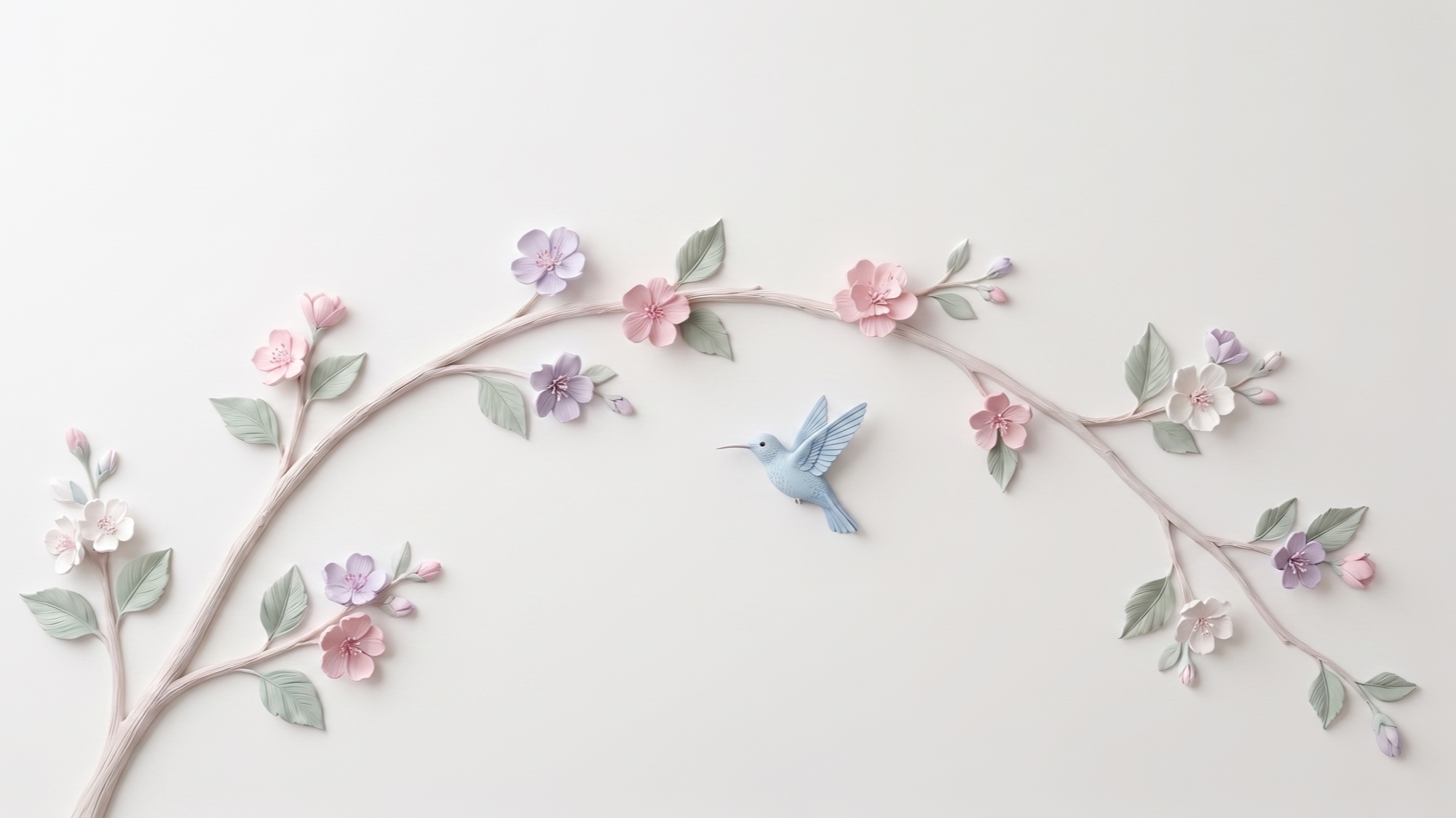 A hand-sculpted plaster relief of a single arched branch in soft cream