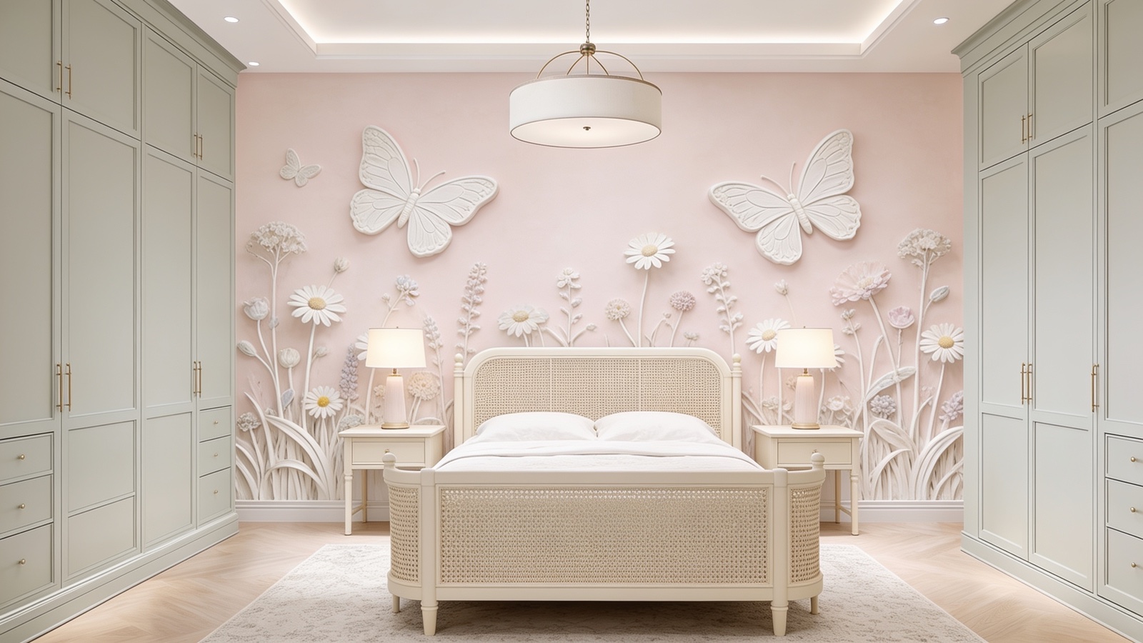 A Charlotte room with a hand-sculpted plaster relief feature wall